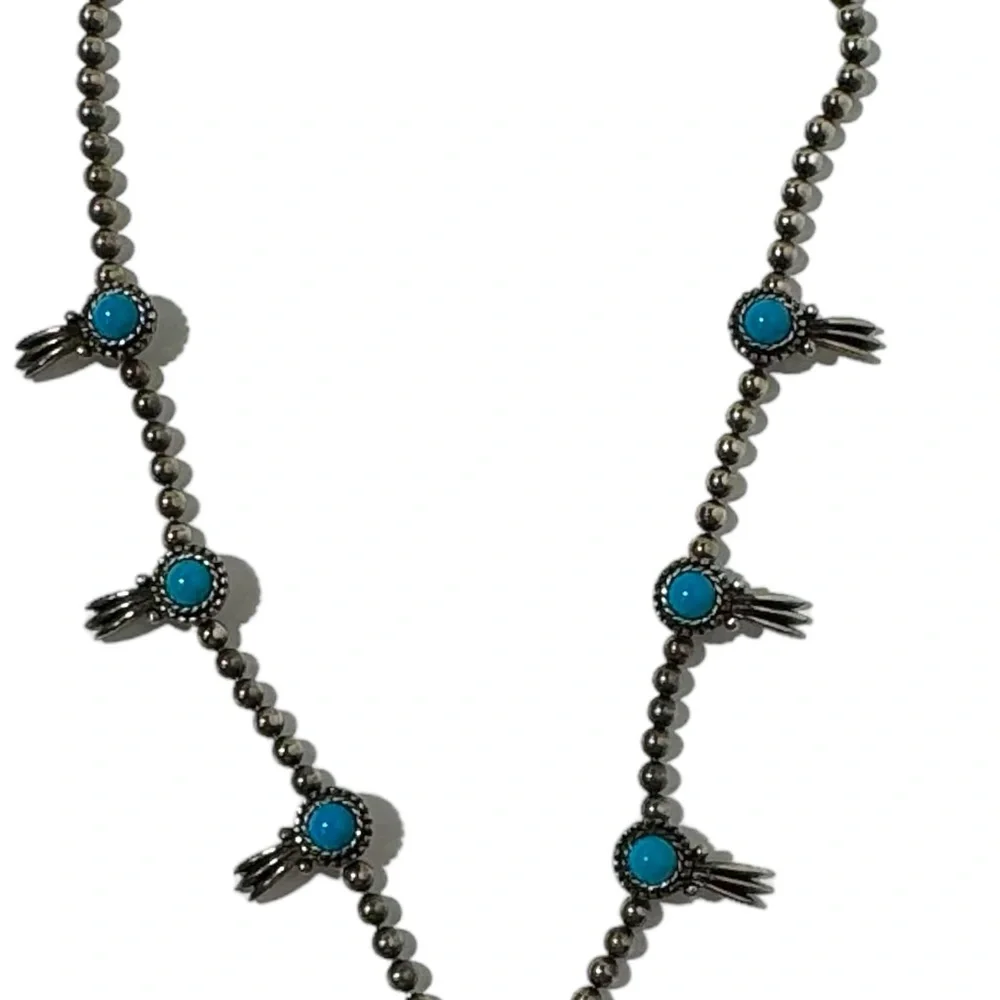 Vintage Squash Blossom Necklace Faux Turquoise Silver Tone Festival Southwest